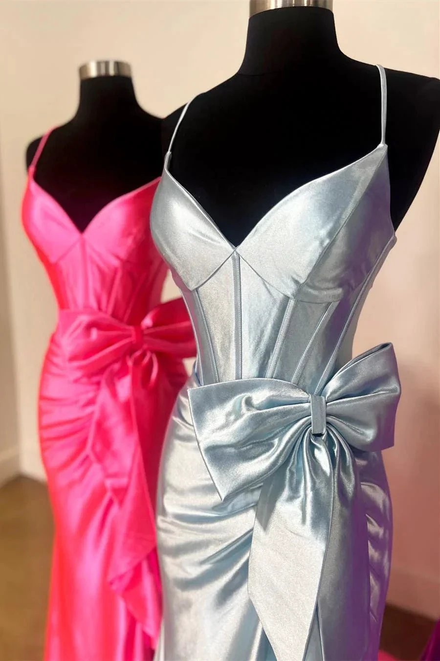 Jianna | Straps V-Neck Satin Mermaid Prom Dress with Bow by KissProm