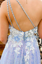 Azaria | Lilac One Shoulder 3D Flowers Sequin Long Formal Dress by KissProm