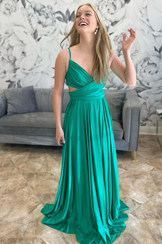 Angelique | Vestido formal plisado verde esmeralda de corte A