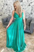 Angelique | Emerald Green Pleated A-Line Formal Dress by KissProm