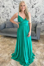 Angelique | Emerald Green Pleated A-Line Formal Dress by KissProm
