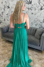 Angelique | Emerald Green Pleated A-Line Formal Dress by KissProm