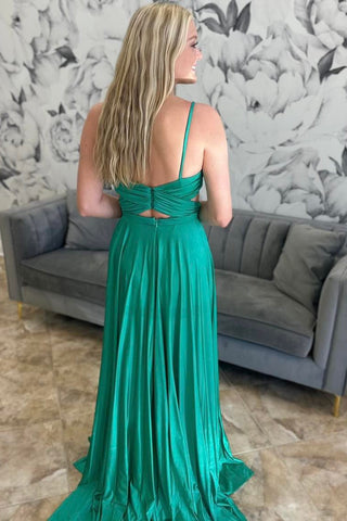 Angelique | Vestido formal plisado verde esmeralda de corte A