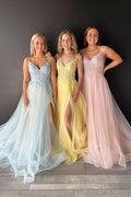 Aileen | V-Neck Lace-Up Appliques Tulle A-Line Prom Dress by KissProm