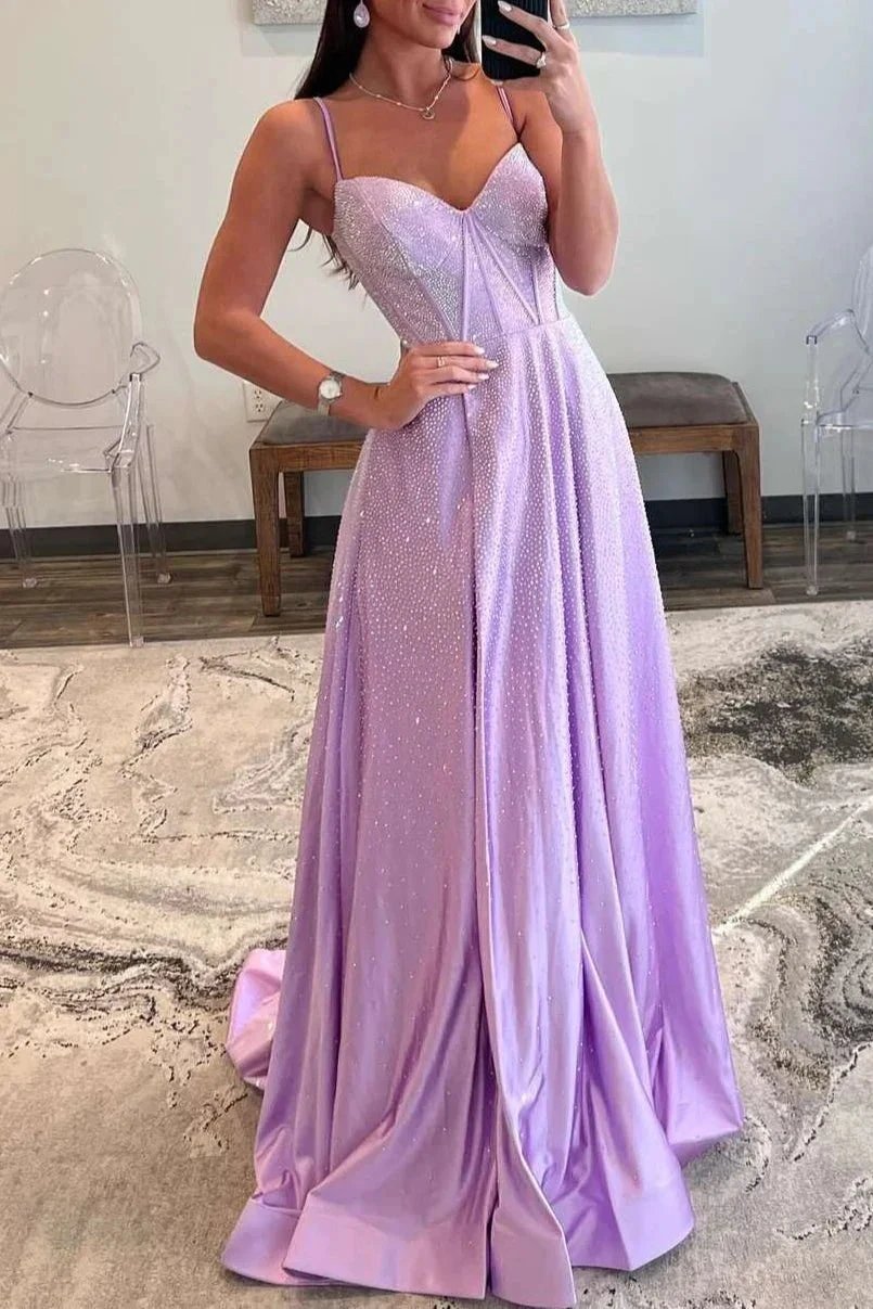 Adrianna | Strapless Lilac Corset A-Line Prom Dress with Rhinestones by KissProm