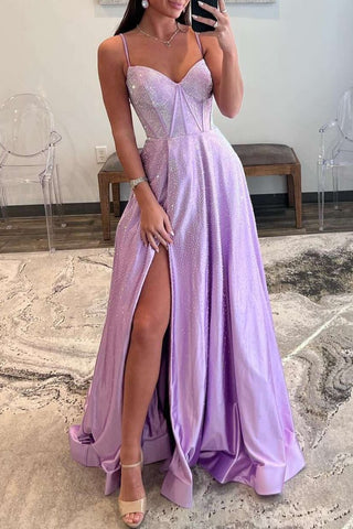 Adrianna | Trägerloses lila Korsett-A-Linien-Ballkleid mit Strass