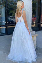 Priscilla | Square Neck White Sequin A-Line Prom Dress by KissProm