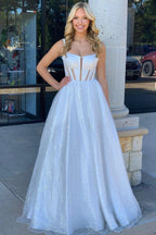 Priscilla | Square Neck White Sequin A-Line Prom Dress by KissProm