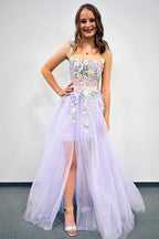 Millie | Lavender Straps Floral Short Party Dress with Detachable Cape by KissProm