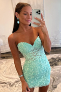 Lace-Up Appliques Strapless Sheath Homecoming Dress Y2490 by simplepromdress