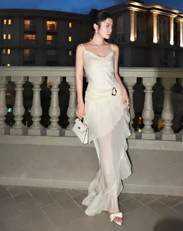 Elegant White Chiffon Mermaid Evening Dress Long Layered Prom Dress Y7716 by simplepromdress
