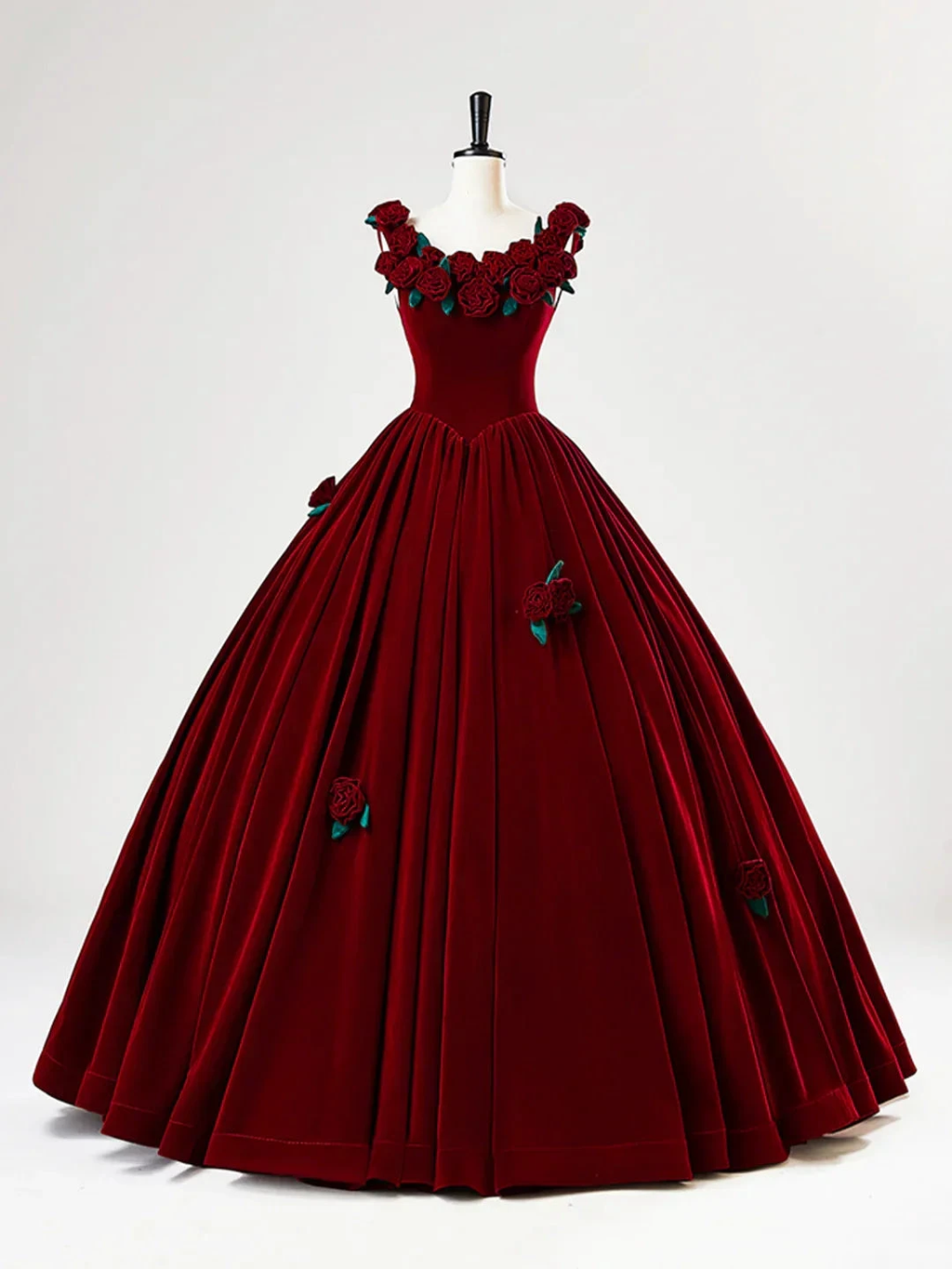 Beautiful Burgundy Velvet Quinceanera Dress Birthday Ball Gown With Rose Flowers Y7750 by simplepromdress
