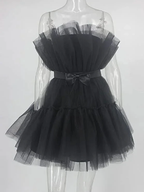 Women's Tulle Princess Mini Dress Ruffle Mesh Party Prom Wedding Tutu Fairy Dress Black Homecoming Dress Y512 by simplepromdress