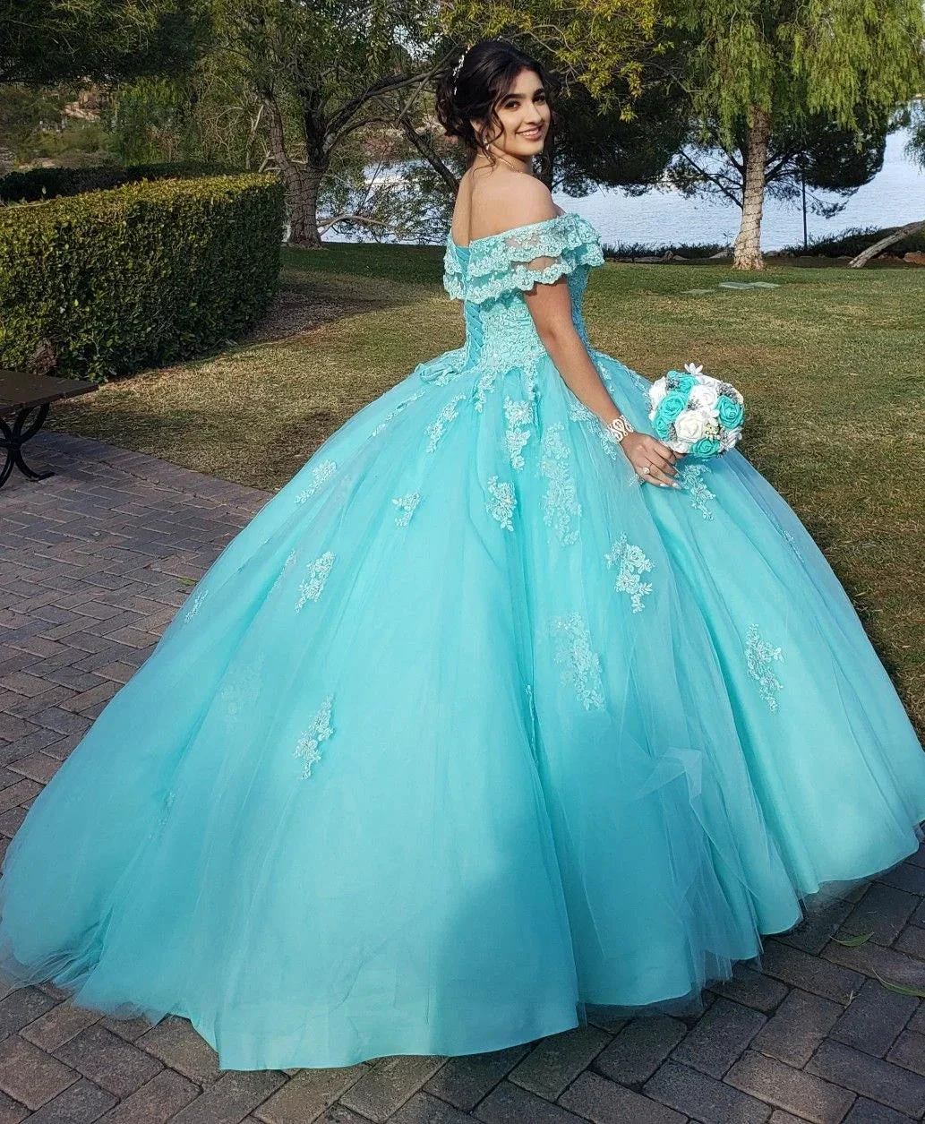 Off The Shoulder Lace Tulle Ball Gown Princess Dress Y3087 by simplepromdress