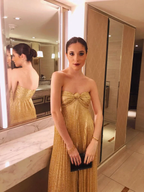 Women's Metallic Strapless Gold Long Evening Dress Y2803 by simplepromdress