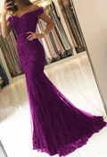 Off Shoulder Lace V-neck Mermaid Prom Dresses Purple Formal Evening Gowns Y198 by simplepromdress