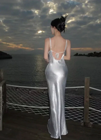 Simple White Satin Backless Long Prom Evening Dress Y7841 by simplepromdress
