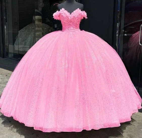Glitter Off The Shoulder Ball Gown Sweet 16 Dress Y4488 by simplepromdress