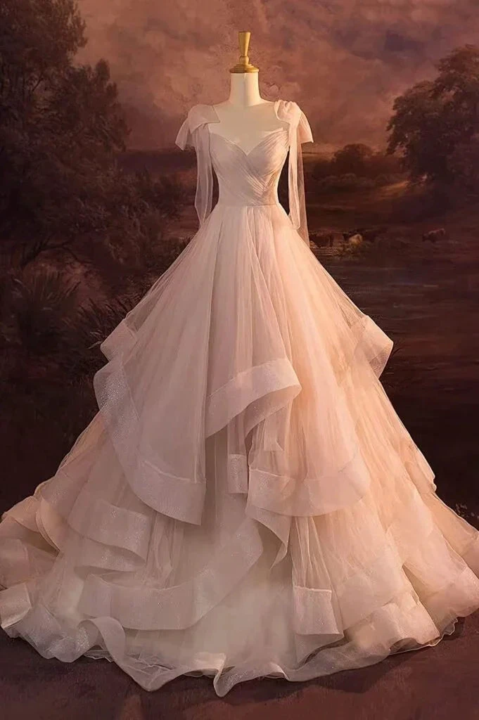 Light Pink Tulle Sequins tiered Prom Dress Evening Dress Y8389 by simplepromdress