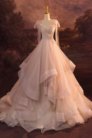 Light Pink Tulle Sequins tiered Prom Dress Evening Dress Y8389