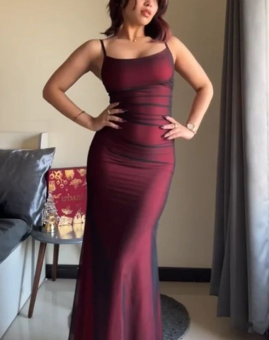 Vestido de fiesta vintage burdeos con tirantes finos, vestido de noche Y7780
