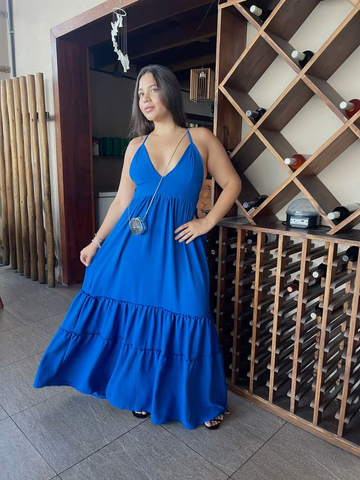 Elegantes blaues A-Linien-Ballkleid mit V-Ausschnitt Y7751