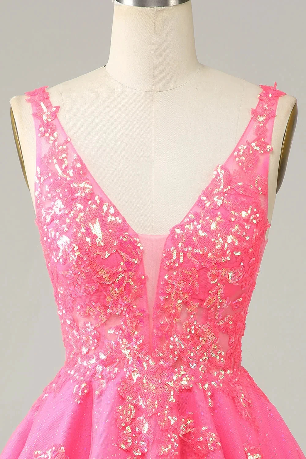 Fuchsia Sequined V Neck Backless Short Homecoming Dress Y4093 by simplepromdress