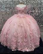Pink Off Shoulder Ball Gown Quinceanera Dresses 3D Appliques Corset Dress Y6791 by simplepromdress