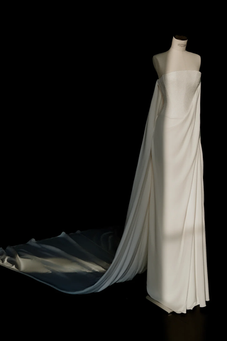 Simple Strapless Satin Lace Sheath Long Prom Dress White Evening Dress Y8689