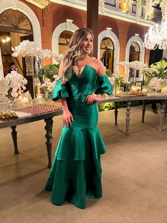 Elegant Green Satin Mermaid Evening Dress Green Formal Dress Y6188 by simplepromdress