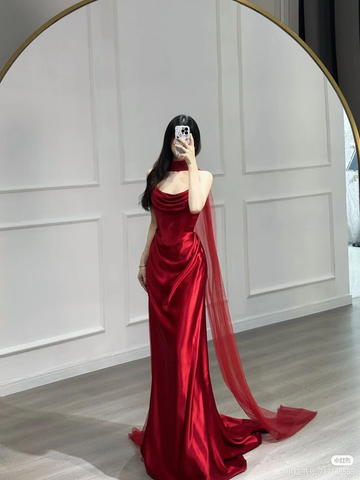 Charming Strapless Mermaid Long Prom Dress Red Evening Dress Y8075