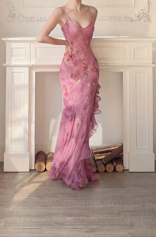 Classy Pink Chiffon Sequins Mermaid Evening Dress Long Prom Dress Y8310 by simplepromdress