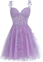 Purple Floral Tulle Short Homecoming Dress with Lace Rhinestones Appliques Y857 by simplepromdress