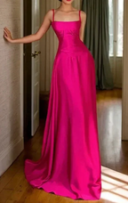 Fashion A Line Evening Dress Hot Pink Satin Prom Dress Y7717 by simplepromdress