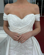 Fabulous A-Line Off-The-Shoulder Sleeveless Appliques Lace White Wedding Dresses by misshow.com