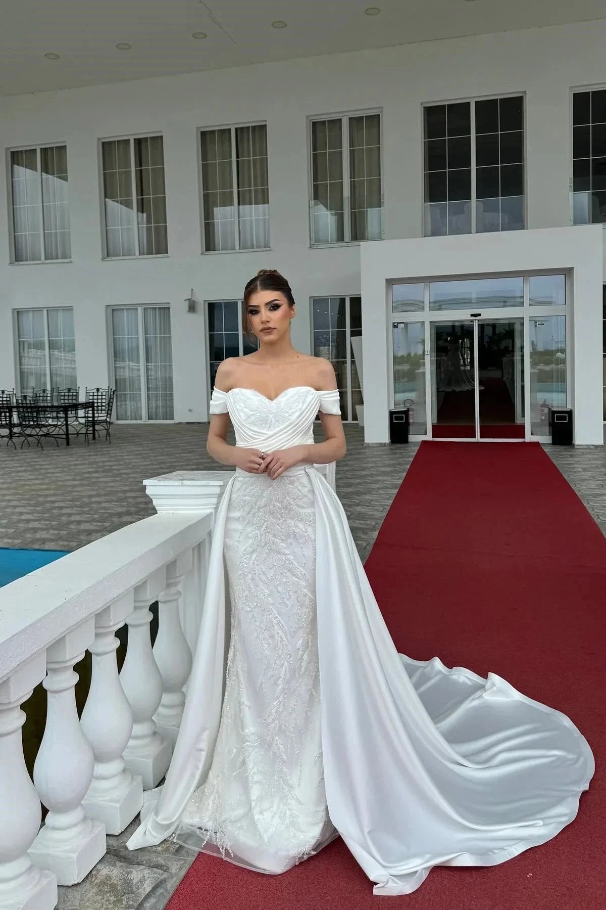 Fabulous A-Line Off-The-Shoulder Sleeveless Appliques Lace White Wedding Dresses by misshow.com