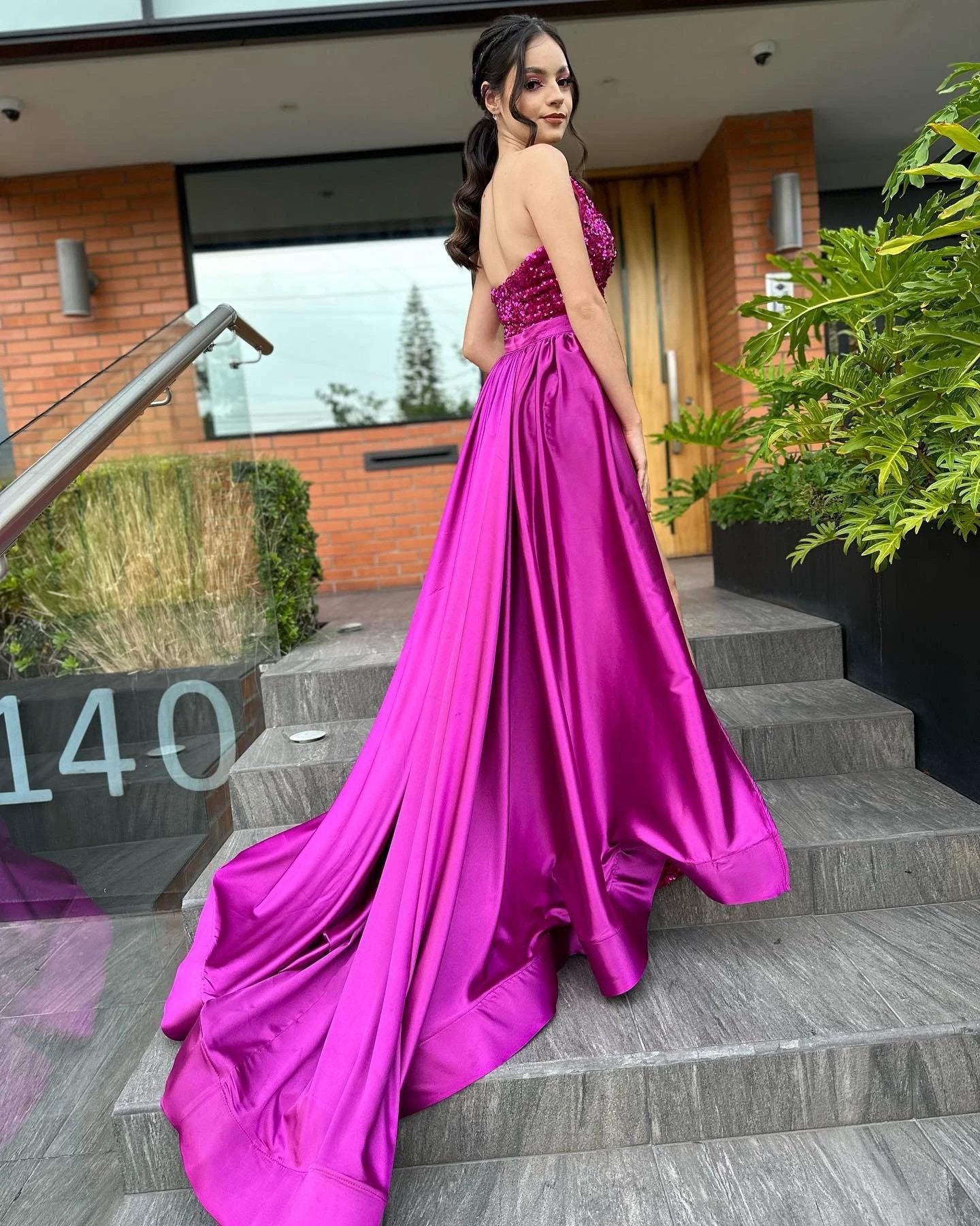 Fabulous Column Satin Strapless Sleeveless Pink Prom Dresses With Sequined Split by misshow.com