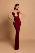 Fabulous Column Strapless Sleeveless Rhinestone Satin Burgundy Prom Dresses by misshow.com