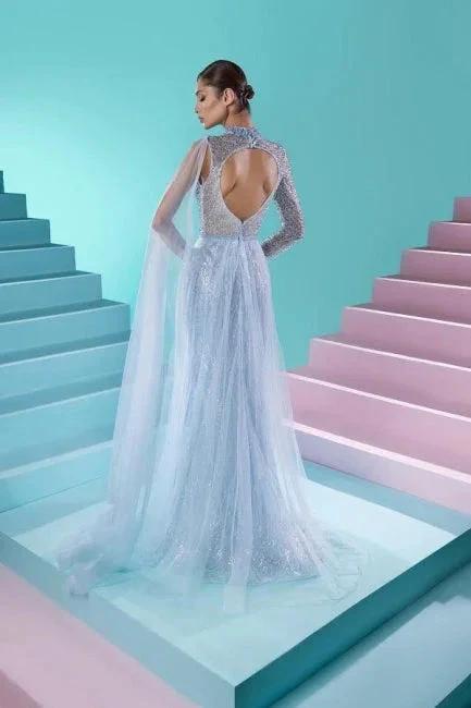 Fabulous Long A-line High Neck Long Sleeve Beading Prom Dress With Slit by misshow.com