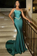 Fabulous Long Mermaid Green One Shoulder Sleeveless Prom Dress with Glitter by misshow.com