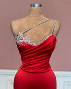 Fabulous Long Red One Shoulder Straps Mermaid Jewels Prom Dress by misshow.com
