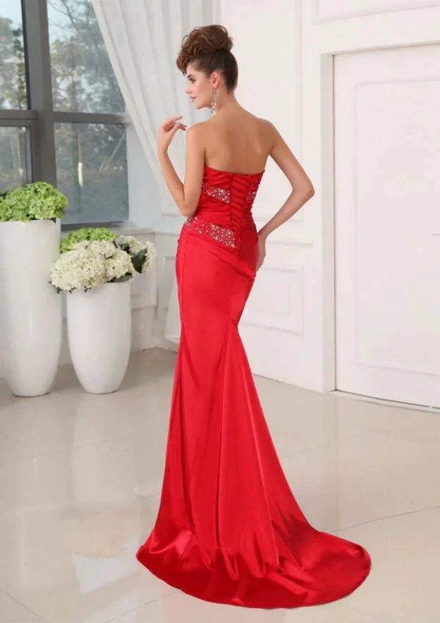 Fabulous Long Red Strapless Sequined Sleeveless Lace-up Prom Dress by misshow.com
