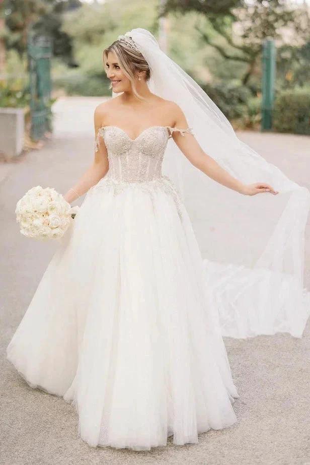 Fairy A Line Sweetheart Tulle Wedding Dresses with Beading WD678 by pgmdress