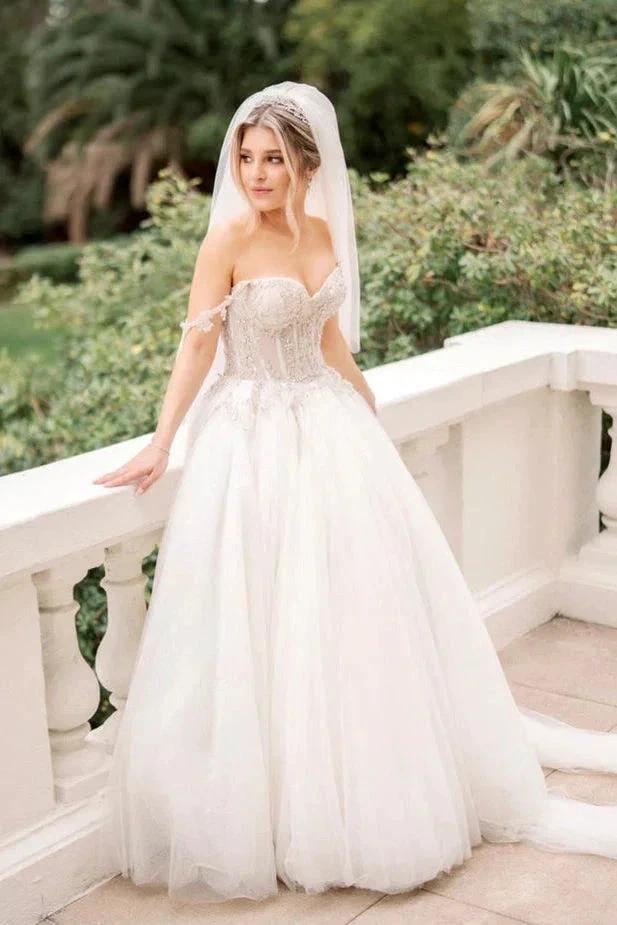 Fairy A Line Sweetheart Tulle Wedding Dresses with Beading WD678 by pgmdress
