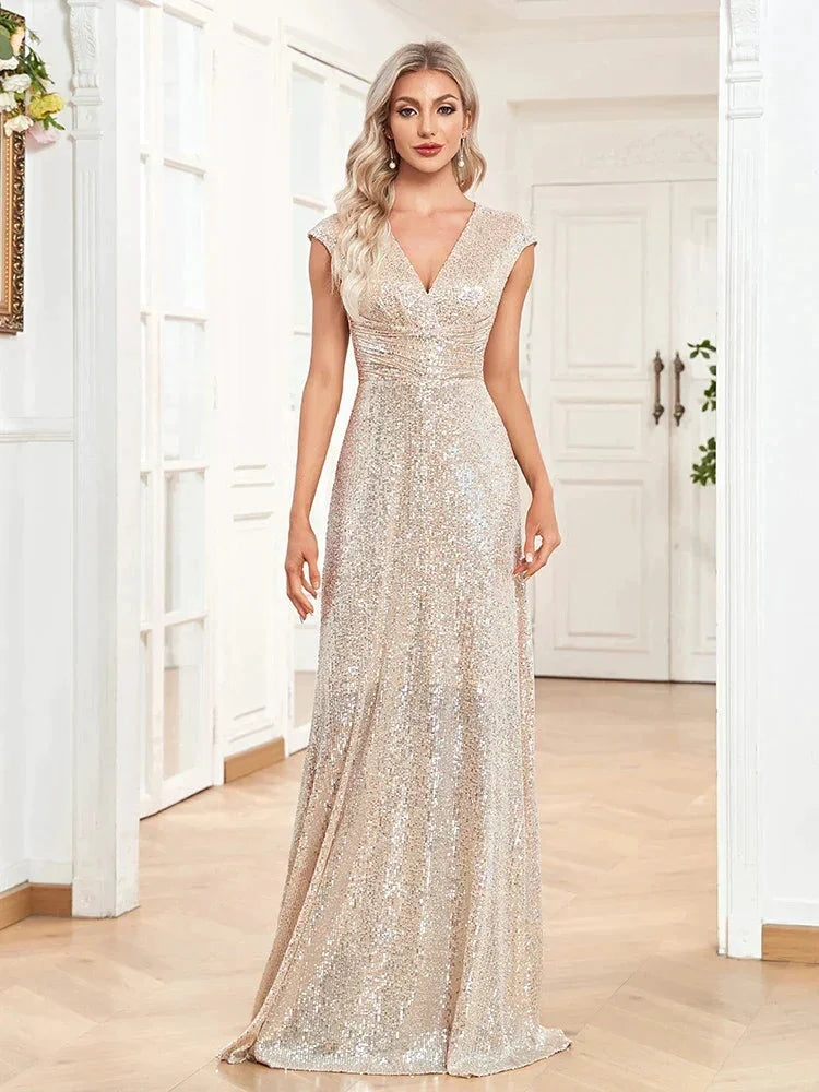 Sweep Train Sparkly Sequin Luxurious Evening Long Dresses Formal Occasion Elegant Prom Dress 2025 Luxury Gown Birthday by Sunnderly