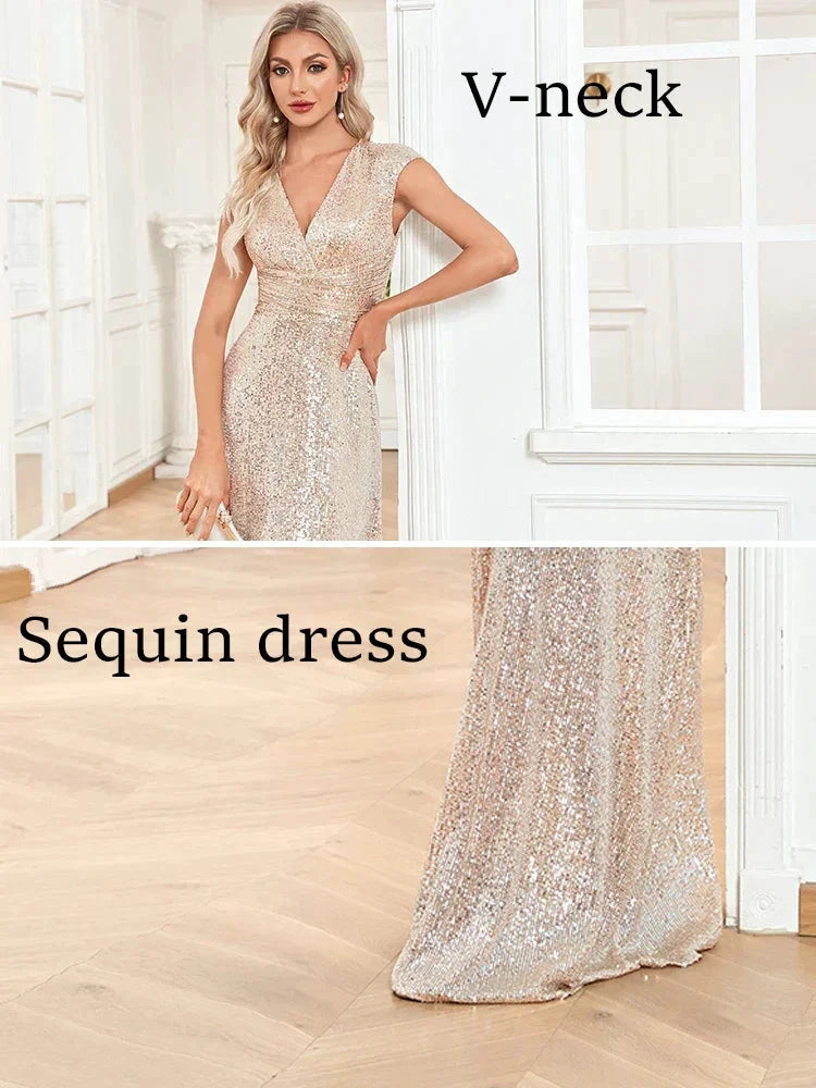 Sweep Train Sparkly Sequin Luxurious Evening Long Dresses Formal Occasion Elegant Prom Dress 2025 Luxury Gown Birthday by Sunnderly