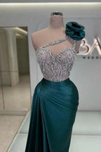 Fashion Long Dark Green One Shoulder Jewel Sleeveless Prom Dress by misshow.com