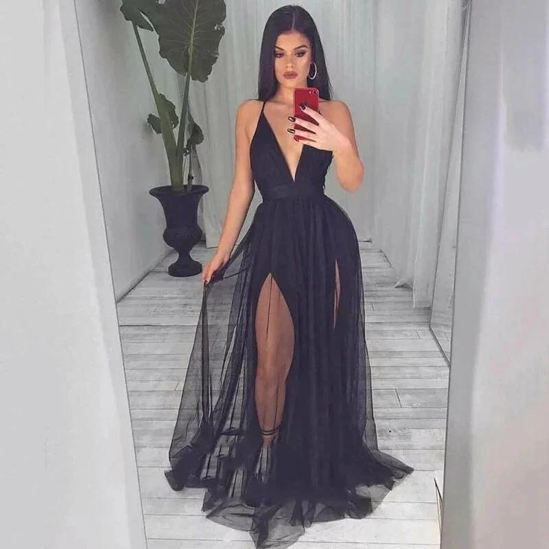 V Neck Sexy Backless Spaghetti Strap Slutty Prom Dresses SYP169 by vivymakudress