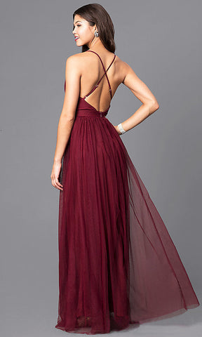 V-Ausschnitt, sexy, rückenfreies Spaghettiträger-Ballkleid mit Schlitz, SYP169
