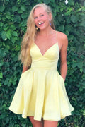 Homecoming Yellow Dresses With Pockets SYH31 by vivymakudress